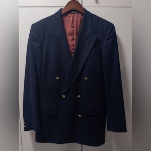 Harry Rosen Double-Breasted Navy Wool Blazer